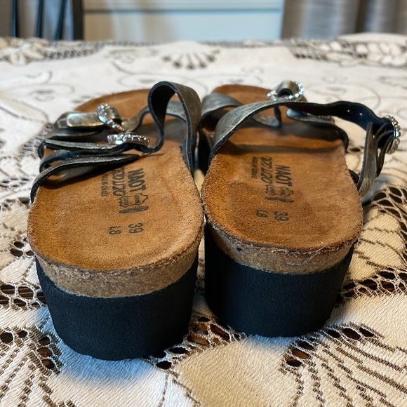 NAOT Metallic Leather Double Strap Buckle Rhinestone Sandals - Picture 8 of 10